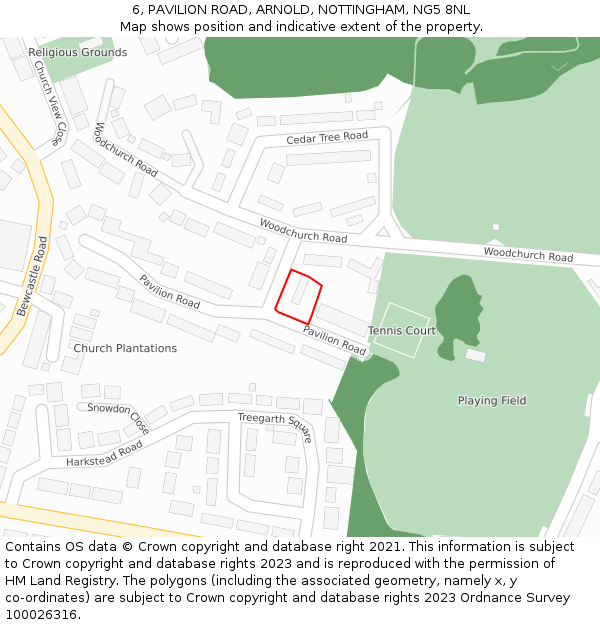 6, PAVILION ROAD, ARNOLD, NOTTINGHAM, NG5 8NL: Location map and indicative extent of plot