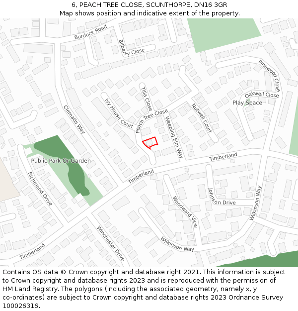 6, PEACH TREE CLOSE, SCUNTHORPE, DN16 3GR: Location map and indicative extent of plot