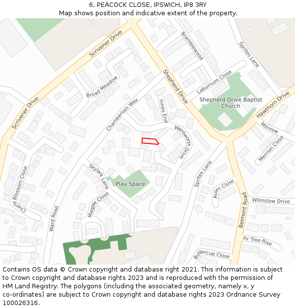 6, PEACOCK CLOSE, IPSWICH, IP8 3RY: Location map and indicative extent of plot