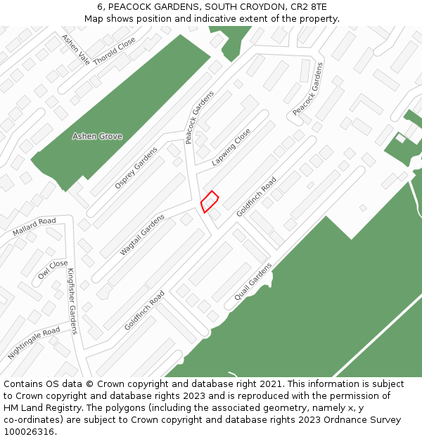 6, PEACOCK GARDENS, SOUTH CROYDON, CR2 8TE: Location map and indicative extent of plot