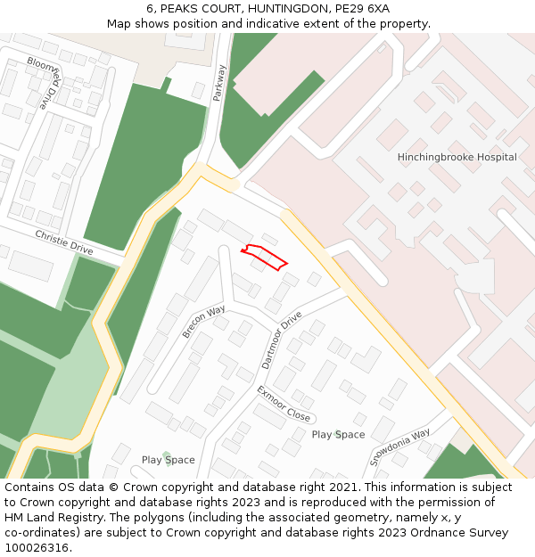 6, PEAKS COURT, HUNTINGDON, PE29 6XA: Location map and indicative extent of plot