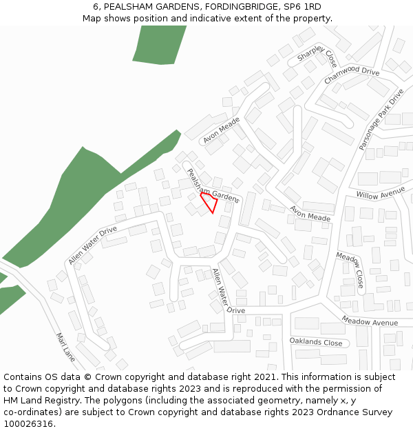 6, PEALSHAM GARDENS, FORDINGBRIDGE, SP6 1RD: Location map and indicative extent of plot