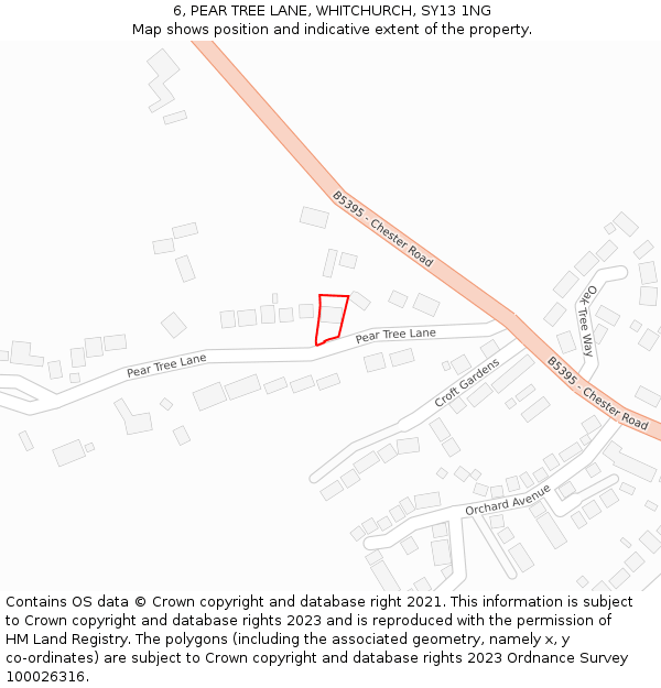 6, PEAR TREE LANE, WHITCHURCH, SY13 1NG: Location map and indicative extent of plot