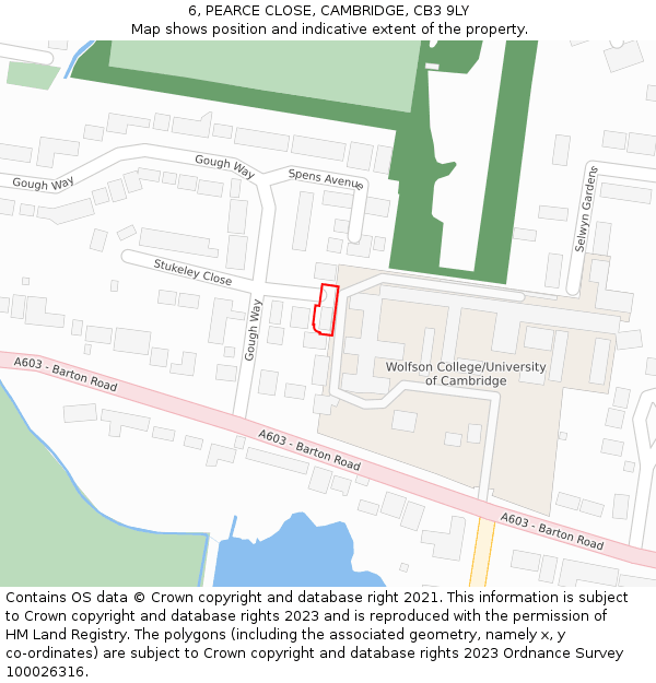 6, PEARCE CLOSE, CAMBRIDGE, CB3 9LY: Location map and indicative extent of plot