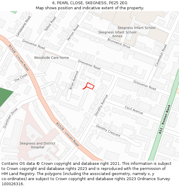 6, PEARL CLOSE, SKEGNESS, PE25 2EG: Location map and indicative extent of plot