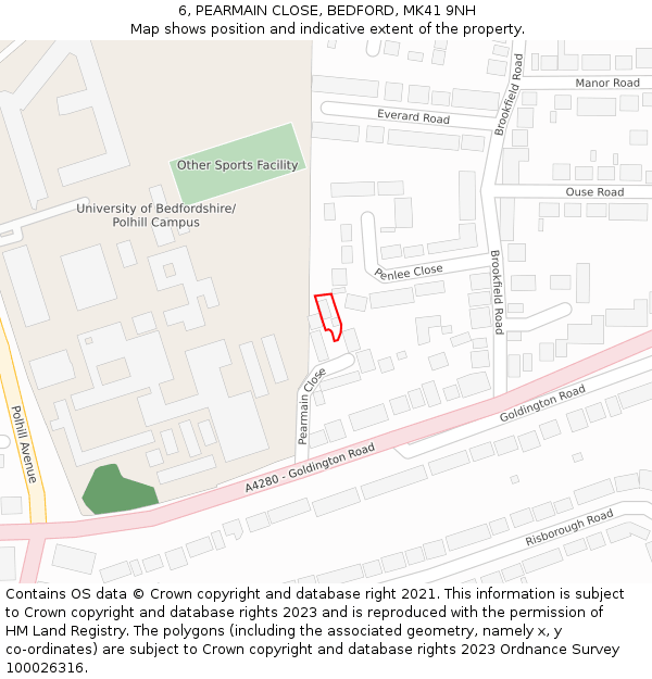 6, PEARMAIN CLOSE, BEDFORD, MK41 9NH: Location map and indicative extent of plot