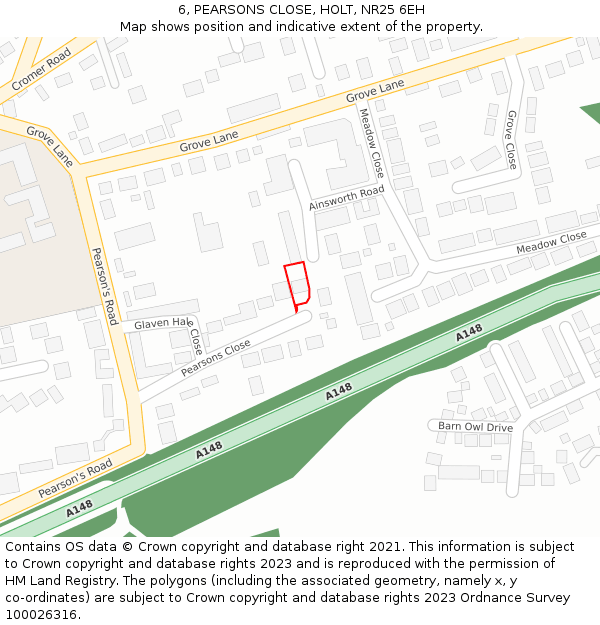 6, PEARSONS CLOSE, HOLT, NR25 6EH: Location map and indicative extent of plot