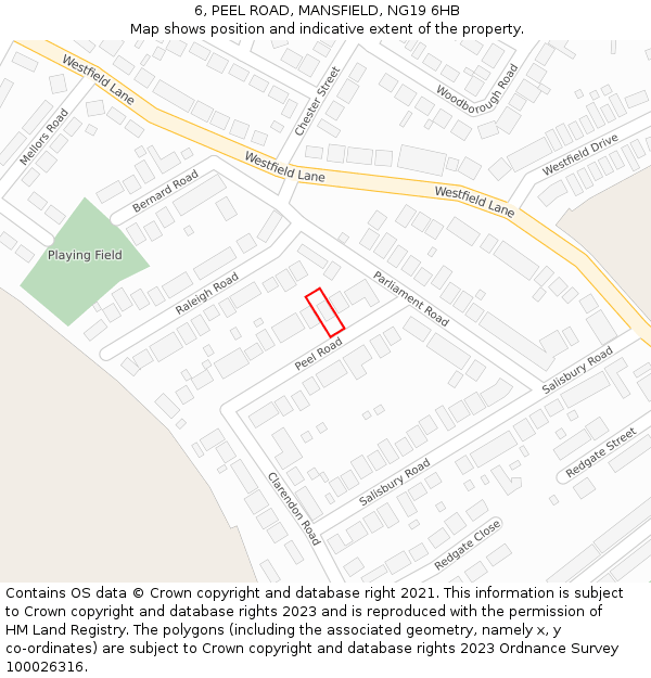 6, PEEL ROAD, MANSFIELD, NG19 6HB: Location map and indicative extent of plot