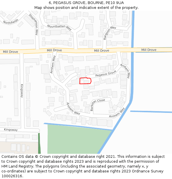 6, PEGASUS GROVE, BOURNE, PE10 9UA: Location map and indicative extent of plot