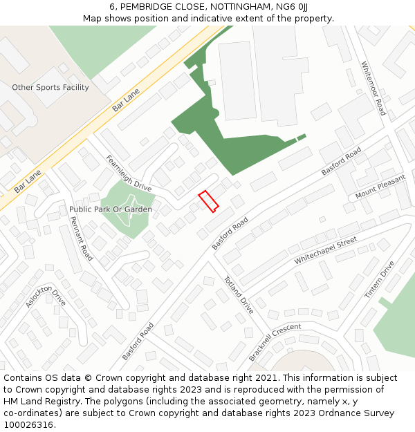 6, PEMBRIDGE CLOSE, NOTTINGHAM, NG6 0JJ: Location map and indicative extent of plot