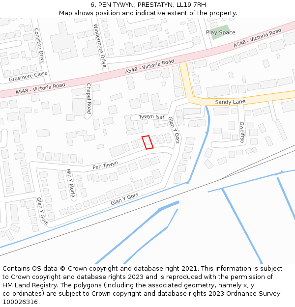 6, PEN TYWYN, PRESTATYN, LL19 7RH: Location map and indicative extent of plot