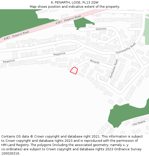 6, PENARTH, LOOE, PL13 2QW: Location map and indicative extent of plot