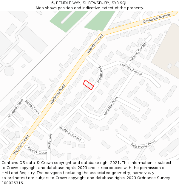 6, PENDLE WAY, SHREWSBURY, SY3 9QH: Location map and indicative extent of plot