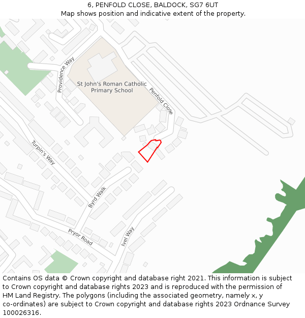 6, PENFOLD CLOSE, BALDOCK, SG7 6UT: Location map and indicative extent of plot