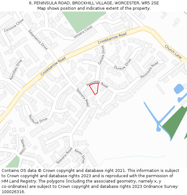 6, PENINSULA ROAD, BROCKHILL VILLAGE, WORCESTER, WR5 2SE: Location map and indicative extent of plot