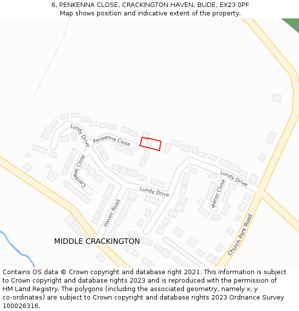 6, PENKENNA CLOSE, CRACKINGTON HAVEN, BUDE, EX23 0PF: Location map and indicative extent of plot