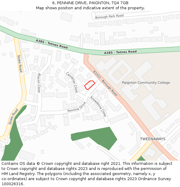 6, PENNINE DRIVE, PAIGNTON, TQ4 7GB: Location map and indicative extent of plot