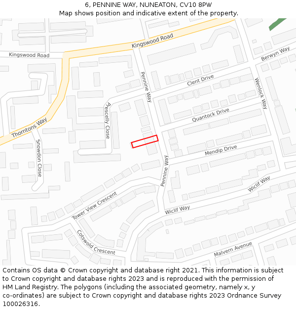 6, PENNINE WAY, NUNEATON, CV10 8PW: Location map and indicative extent of plot