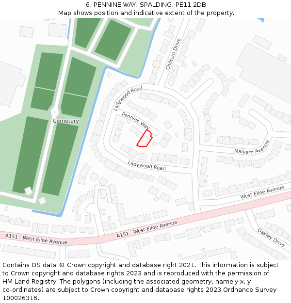 6, PENNINE WAY, SPALDING, PE11 2DB: Location map and indicative extent of plot