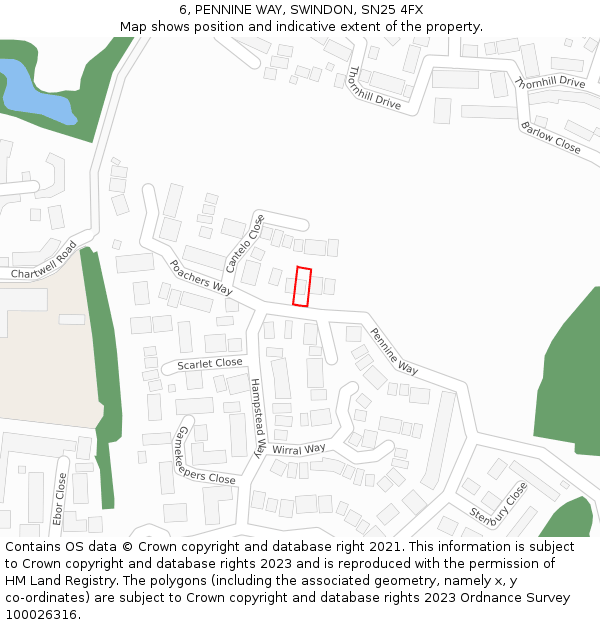 6, PENNINE WAY, SWINDON, SN25 4FX: Location map and indicative extent of plot