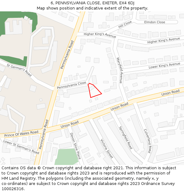 6, PENNSYLVANIA CLOSE, EXETER, EX4 6DJ: Location map and indicative extent of plot