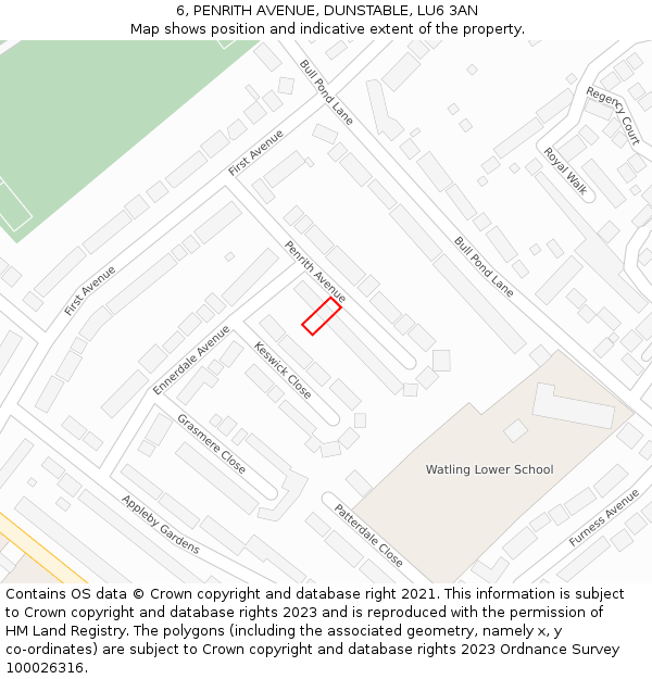 6, PENRITH AVENUE, DUNSTABLE, LU6 3AN: Location map and indicative extent of plot