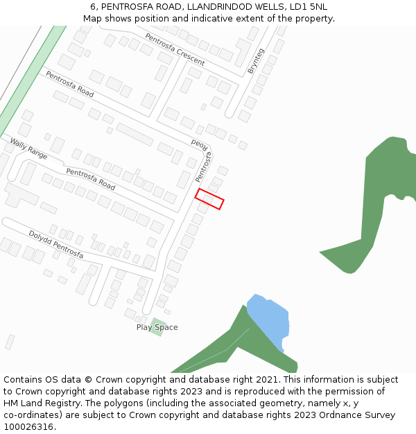 6, PENTROSFA ROAD, LLANDRINDOD WELLS, LD1 5NL: Location map and indicative extent of plot