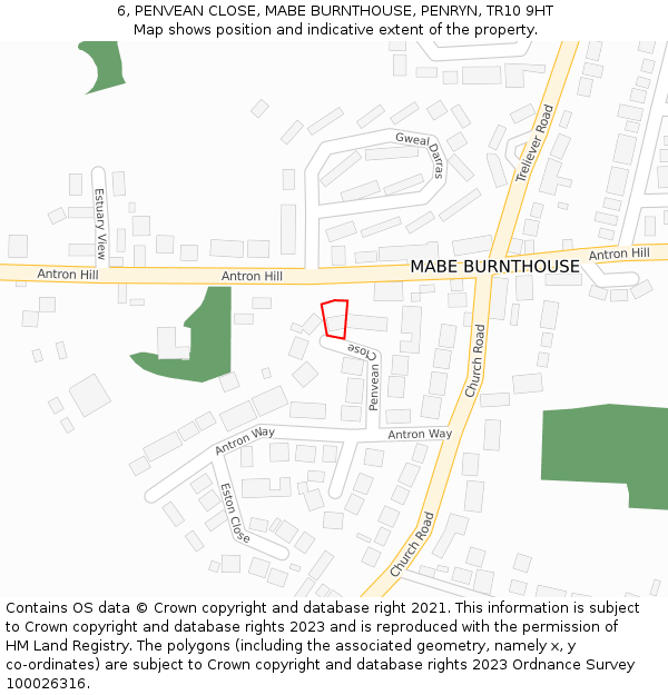 6, PENVEAN CLOSE, MABE BURNTHOUSE, PENRYN, TR10 9HT: Location map and indicative extent of plot