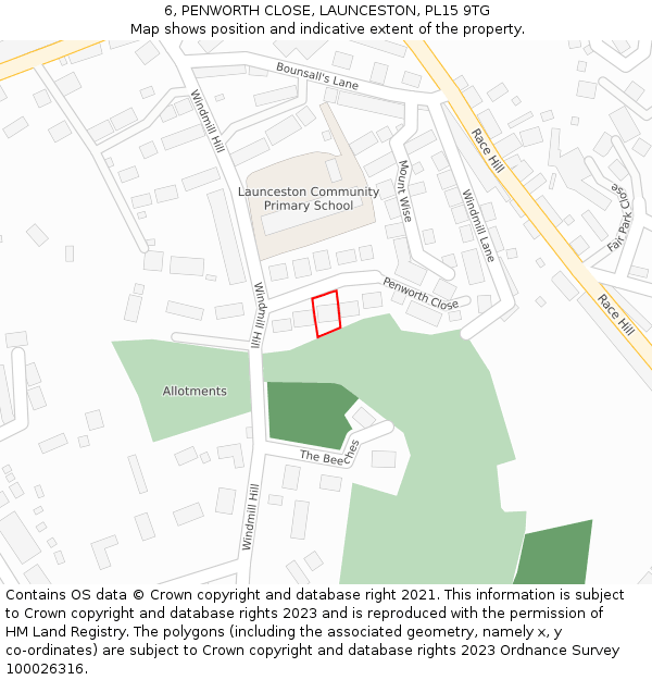 6, PENWORTH CLOSE, LAUNCESTON, PL15 9TG: Location map and indicative extent of plot