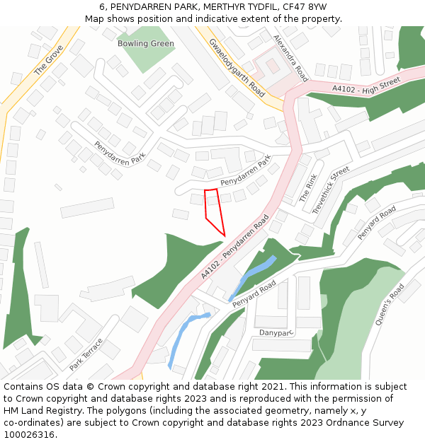 6, PENYDARREN PARK, MERTHYR TYDFIL, CF47 8YW: Location map and indicative extent of plot