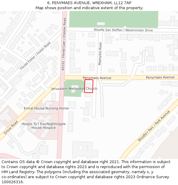 6, PENYMAES AVENUE, WREXHAM, LL12 7AP: Location map and indicative extent of plot