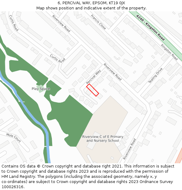 6, PERCIVAL WAY, EPSOM, KT19 0JX: Location map and indicative extent of plot