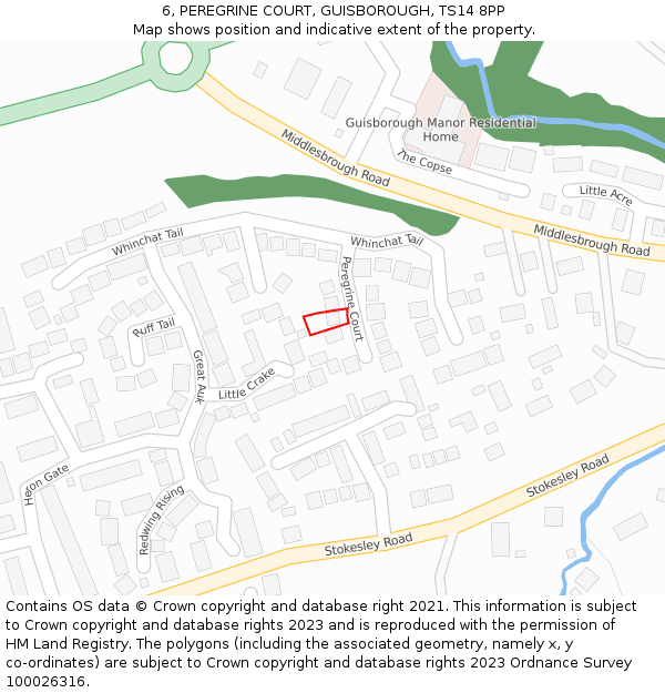 6, PEREGRINE COURT, GUISBOROUGH, TS14 8PP: Location map and indicative extent of plot