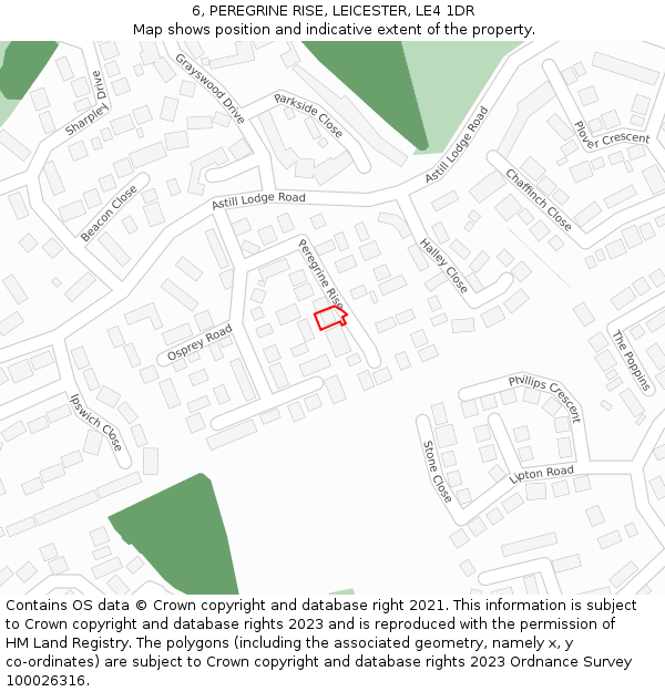 6, PEREGRINE RISE, LEICESTER, LE4 1DR: Location map and indicative extent of plot