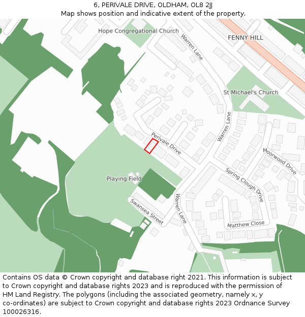 6, PERIVALE DRIVE, OLDHAM, OL8 2JJ: Location map and indicative extent of plot