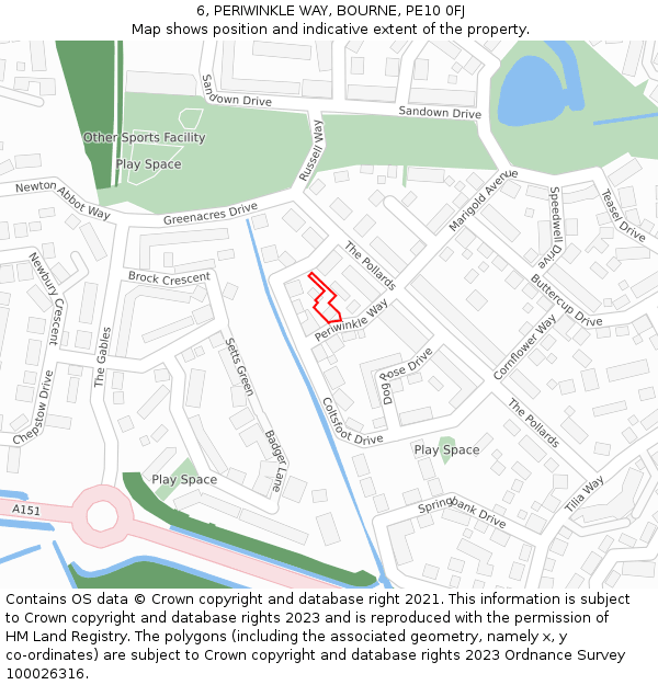 6, PERIWINKLE WAY, BOURNE, PE10 0FJ: Location map and indicative extent of plot