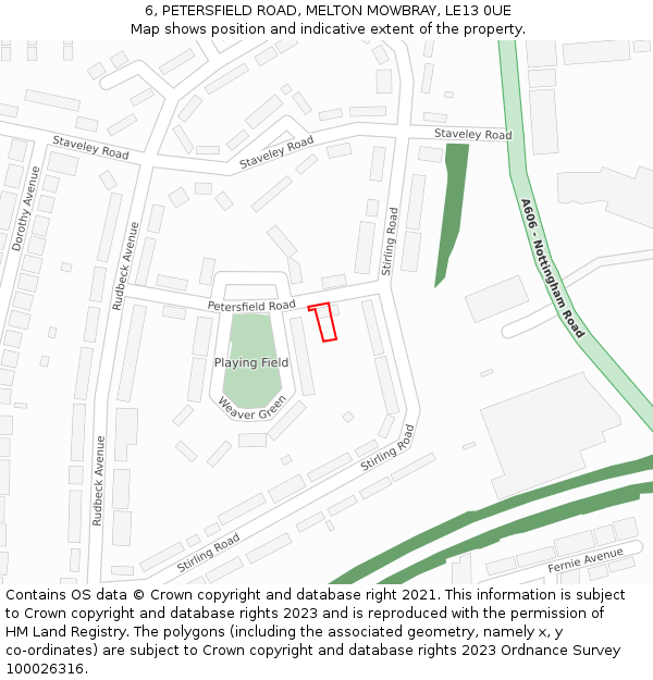 6, PETERSFIELD ROAD, MELTON MOWBRAY, LE13 0UE: Location map and indicative extent of plot