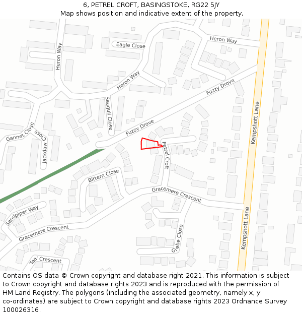 6, PETREL CROFT, BASINGSTOKE, RG22 5JY: Location map and indicative extent of plot