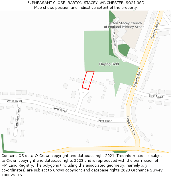 6, PHEASANT CLOSE, BARTON STACEY, WINCHESTER, SO21 3SD: Location map and indicative extent of plot