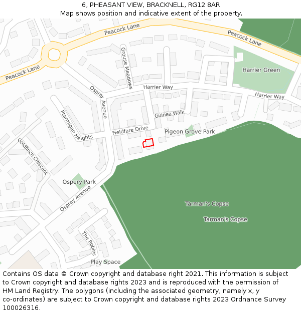 6, PHEASANT VIEW, BRACKNELL, RG12 8AR: Location map and indicative extent of plot