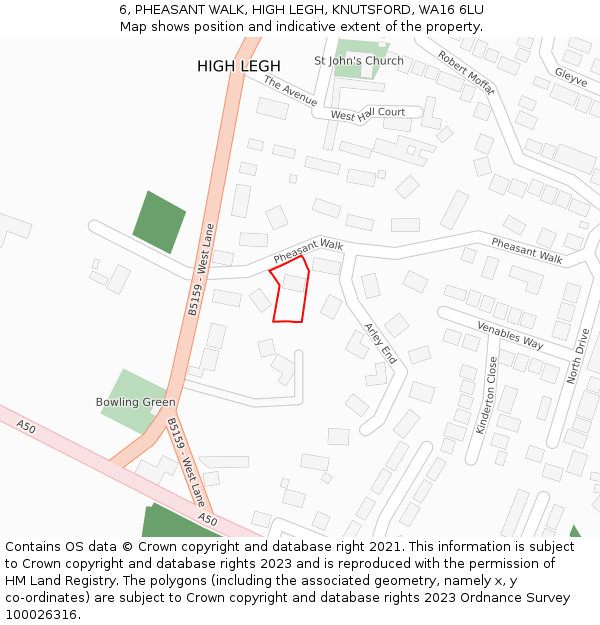 6, PHEASANT WALK, HIGH LEGH, KNUTSFORD, WA16 6LU: Location map and indicative extent of plot
