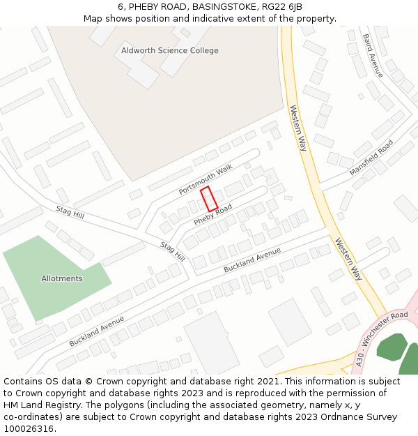 6, PHEBY ROAD, BASINGSTOKE, RG22 6JB: Location map and indicative extent of plot