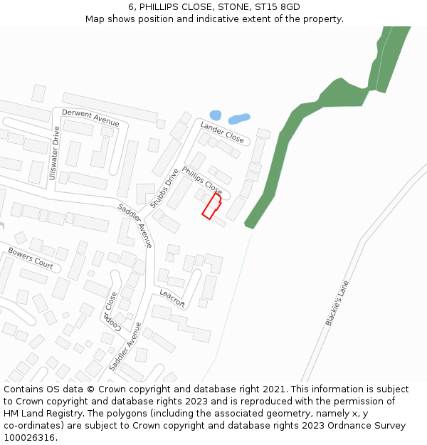 6, PHILLIPS CLOSE, STONE, ST15 8GD: Location map and indicative extent of plot