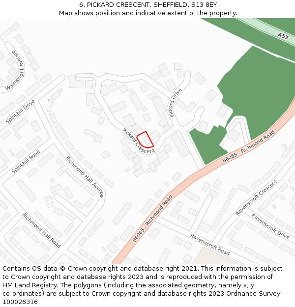6, PICKARD CRESCENT, SHEFFIELD, S13 8EY: Location map and indicative extent of plot