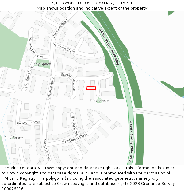 6, PICKWORTH CLOSE, OAKHAM, LE15 6FL: Location map and indicative extent of plot