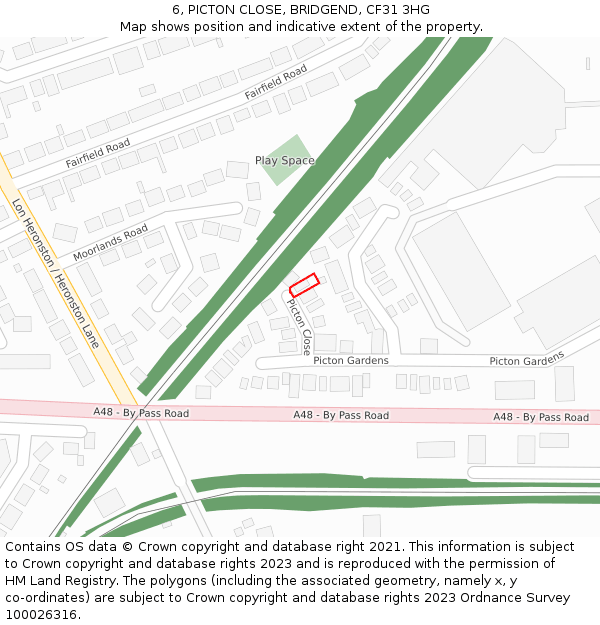 6, PICTON CLOSE, BRIDGEND, CF31 3HG: Location map and indicative extent of plot