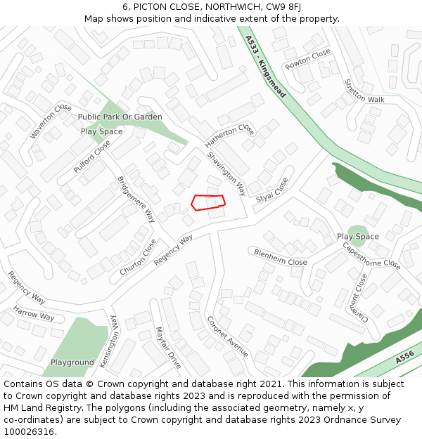 6, PICTON CLOSE, NORTHWICH, CW9 8FJ: Location map and indicative extent of plot