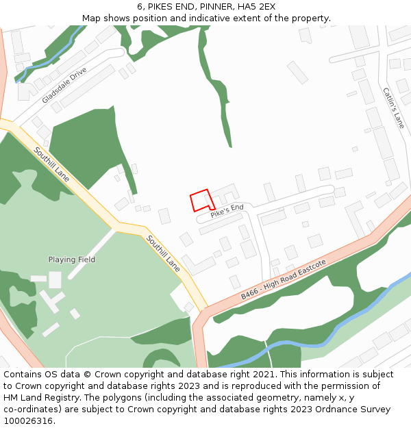 6, PIKES END, PINNER, HA5 2EX: Location map and indicative extent of plot