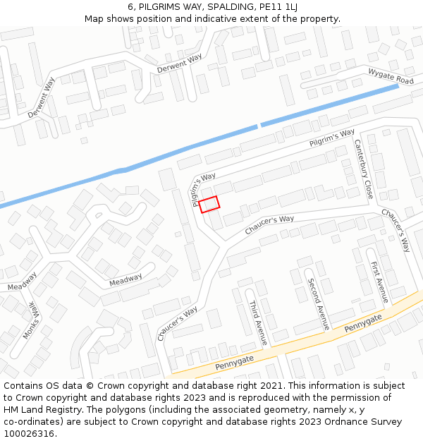 6, PILGRIMS WAY, SPALDING, PE11 1LJ: Location map and indicative extent of plot