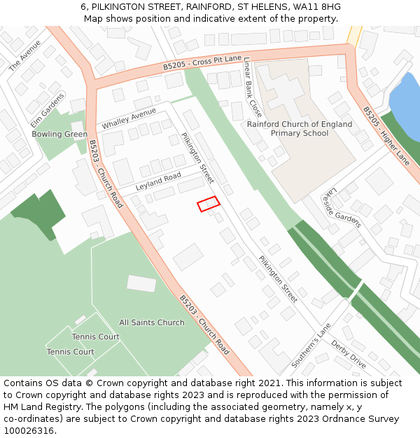 6, PILKINGTON STREET, RAINFORD, ST HELENS, WA11 8HG: Location map and indicative extent of plot